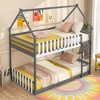 Tangkula Twin Over Twin Bunk Bed w/ Fence & Ladder Solid Wood Floor Bunk Bed for Kids Gray - 2 of 4