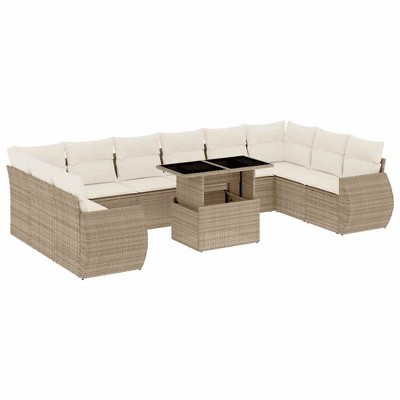 vidaXL 11 Piece Patio Sofa Set with Cushions Beige and Cream Poly Rattan