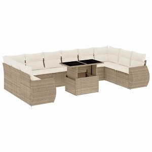 vidaXL 11 Piece Patio Sofa Set with Cushions Beige and Cream Poly Rattan - 1 of 4