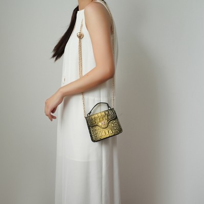 MKF Collection Luxe Croc-Embossed Mini Satchel Bag with Gold Chain Strap, Vegan Leather by Mia K — фото 4