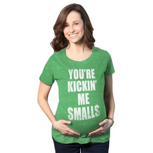 Maternity Kicking Me Smalls Funny T shirt Pregnancy Announcement Novelty Tee - Crazy Dog Maternity T Shirt - 1 of 4