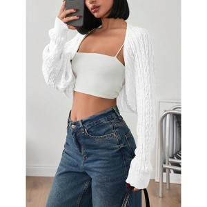 Womens Cropped Cardigan Long Sleeve Open Front Casual Cardigan Tops - 1 of 4