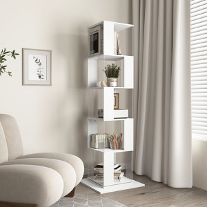Grungis 5 Tier Rotating Decorative Bookshelf with Acrylic Plate and Anti-Toppling Base,Storage Shelves for Living Room,Bedroom - 1 of 4