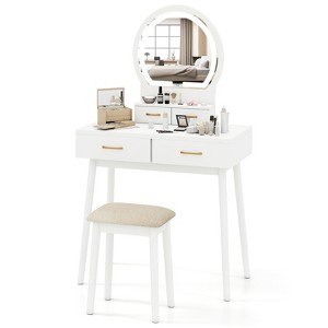 Tangkula Small Vanity Desk w/Mirror & Lights Cushioned Stool 3 Adjustable Lighting Colors - 1 of 4