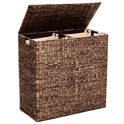 Corner Bamboo Wicker Laundry Hamper Dirty Clothes Basket Liner Bag Storage  Bin