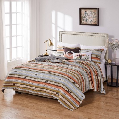 Twin Brown Microfiber Reversible Southwestern Quilt Set
