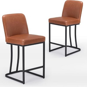 Infurnic Accent Chairs, Modern Upholstered Chairs Set with Sturdy Legs, Comfortable High Stool for Kitchen and Dining Room, Brown, 15.5"*17.5"*35" - 1 of 4