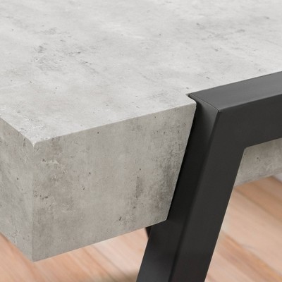 Concrete Gray and Black Square MDF End Table with Metal Legs