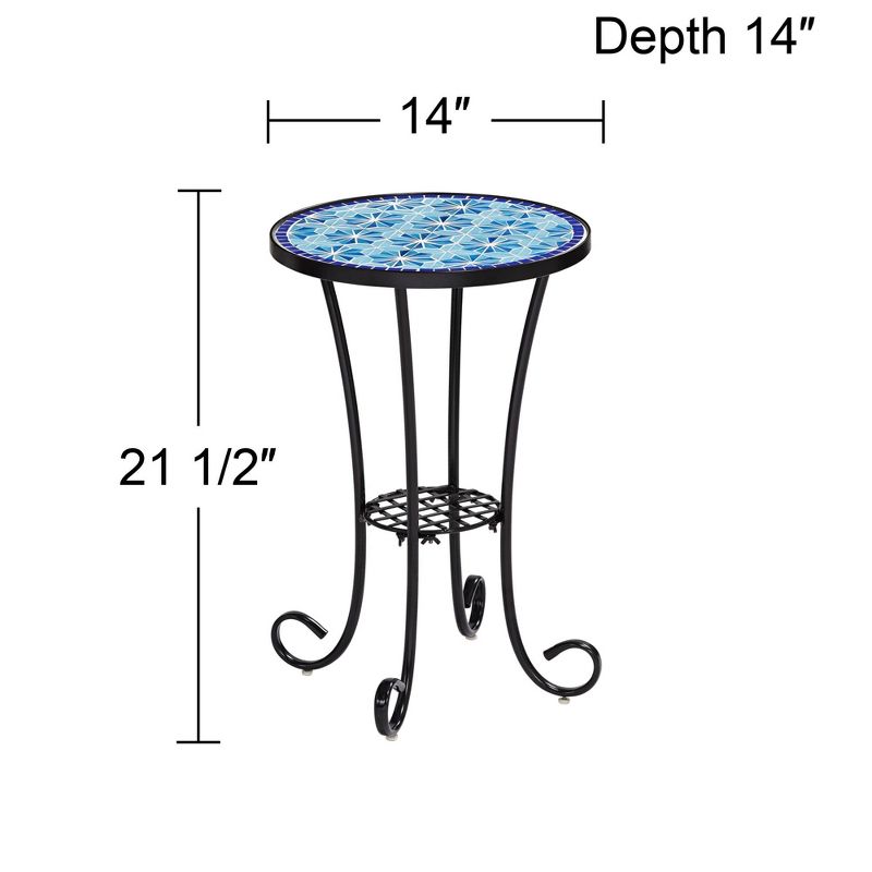 Teal Island Designs Modern Black Round Outdoor Accent Side Table 14" Wide Blue Star Mosaic Tabletop for Front Porch Patio Home House, 4 of 9