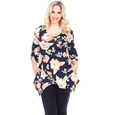 Women's Floral Printed Blanche Tunic Top with Pockets - White Mark