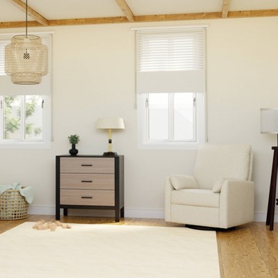 Cream Linen Swivel Recliner with Wood Frame