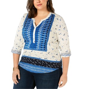 Style & Co. Womens Printed Roll-Tab Floral Tunic Blouse - 1 of 1