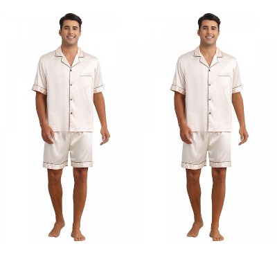 INSPIRE CHIC Men's 2 Pack Short Sleeve Sleepwear Loungewear Satin Pajamas Set