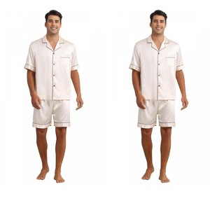 INSPIRE CHIC Men's 2 Pack Short Sleeve Sleepwear Loungewear Satin Pajamas Set - 1 of 4