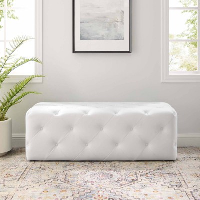 48" Luxe White Faux Leather Tufted Entryway Bench
