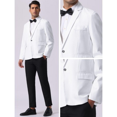 Мужские куртки INSPIRE CHIC Men's Notch Lapel One Button Formal Color Block Business Suit Jackets White Large — фото 4