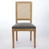 Vynxaria Set of 2 French Decor Dining Chairs, Louis Style with Square Rattan Backrest, Carved Solid Wood Frame, Gray Linen Upholstery - 3 of 4