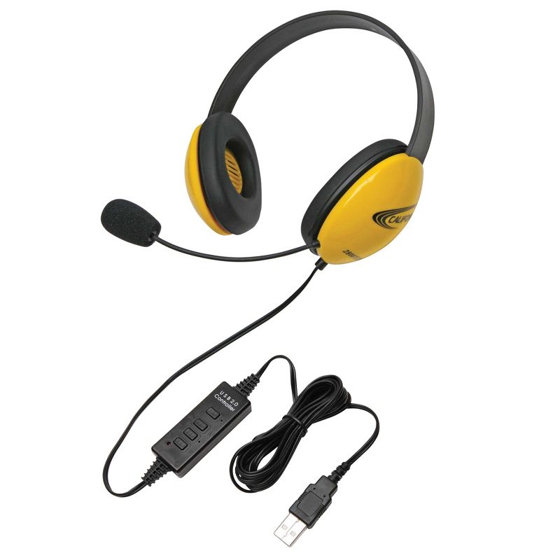 Califone Listening First 2800YL-USB Over-Ear Stereo Headset with Gooseneck Microphone, USB Plug, Yellow, Each, 1 of 2
