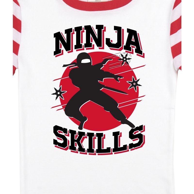 Ninja Skills Youth Boy's Red & White Striped Short Sleeve Shirt & Sleep Pants Set, 3 of 5