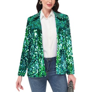 Anna-Kaci Women's Glitter Long Sleeve Open Front Sparkle Party Blazer Jacket - 1 of 4
