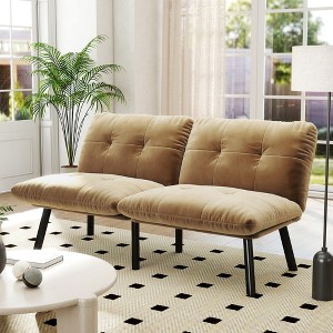 2-Seater Velvet Convertible Sofa Bed with Folding Design and Adjustable Backrest - 1 of 4