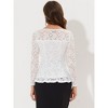 INSPIRE CHIC Women's Floral Lace Front Peplum Hem Keyhole Sheer Long Sleeve Blouse - 4 of 4