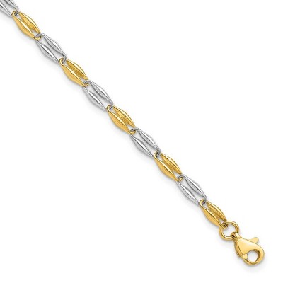 Black Bow Jewelry 14k Two Tone Gold, 3.5mm Puffed Link Chain Bracelet, 7.25 Inch