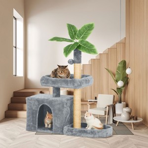 Modern Multicoloured 600 GSM Soft Plush Cat Tree Pet Tower with Scratching Post and Ball - 1 of 4