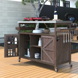 NicBex Mobile Kitchen Island Cart Morden Kitchen Carts on Wheels with 2 Cabinets, Open Storage and Spice Rack for Dining Rooms - 1 of 4