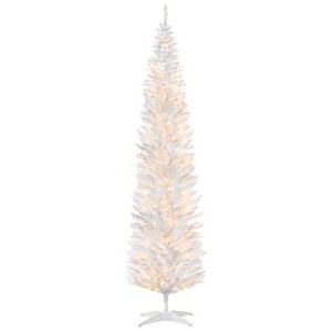 8ft Pencil Christmas Tree, Slim Artificial Christmas Tree with Realistic Branches and Warm White LED Lights - 1 of 4