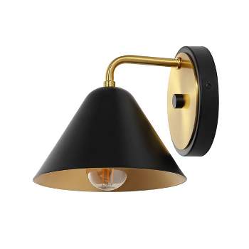 Possini Euro Design Mid Century Modern Wall Light Sconce Brass Black  Hardwired 8 Fixture White Linen Shade For Bedroom Living Room : Target