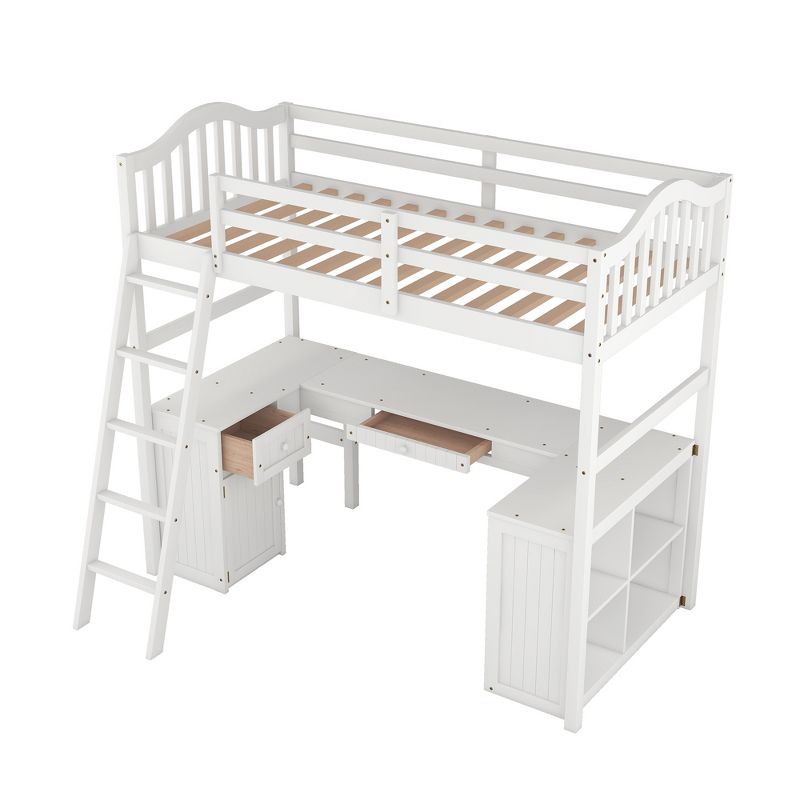 Twin size Wooden Loft Bed with Drawers, Cabinet, Shelves and Desk-ModernLuxe, 4 of 16