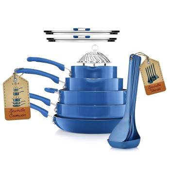 NutriChef Kitchenware 17 Piece Non-Stick Cookware Set, Non-Stick Pans and Pots with foldable Knob, Space Saving, Stackable, Nylon Tools Set