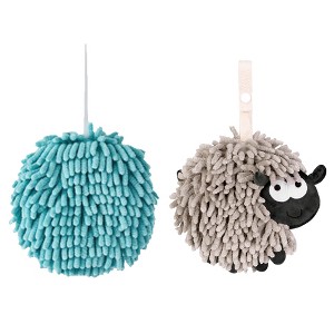 REGALWOVEN 2 Pcs Cute Comfortable Soft Absorbent Chenille Ball Fuzzy Hand Towel - 1 of 4