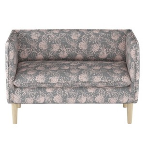 French Seam Settee Sketch Floral Gray Pink with Natural Legs - Project 62