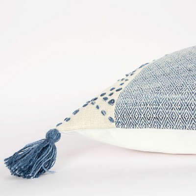 20" Blue and Ivory Woven Square Throw Pillow