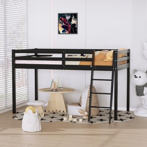 VINGLI Junior Low Loft Bed with Stairs, White Wood Loft Bed Full Size for Adults, Kids and Young Teens, No Box Spring Required,Wood Slat Support - 1 of 4
