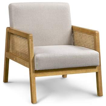 Yaheetech Fabric Upholstered Accent Chair with Rattan Armrest and Wood Legs
