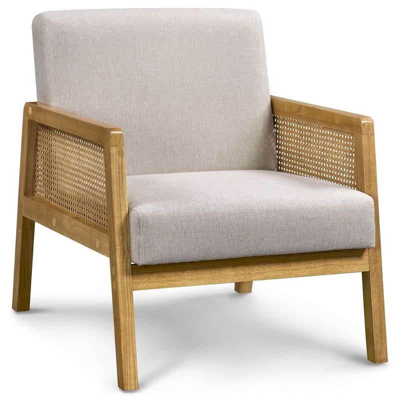 Yaheetech Fabric Upholstered Accent Chair with Rattan Armrest and Wood Legs, 1 of 9