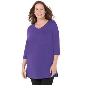 Catherines Women's Plus Size Petite Easy Fit 3/4-Sleeve V-Neck Tunic - 1 of 4