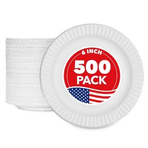 Stock Your Home 6-Inch Paper Plates Uncoated, Everyday Disposable Dessert Plates 6-inch Paper Plate Bulk, White, 500 Count - 1 of 4