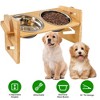 iMountek "Bamboo Double Raised Dog Bowls with 15° Tilt & 4 Adjustable Heights, Stainless Steel Bowls" Brown - 2 of 4