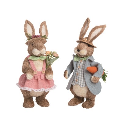 Transpac Foam Sisal Easter Bunny Set of 2 Colorful Decorative Figurines for Spring Celebrations and Indoor Decor