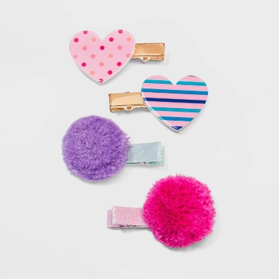 Girls' 4pk Heart and Pom Hair Clips - Cat & Jack™