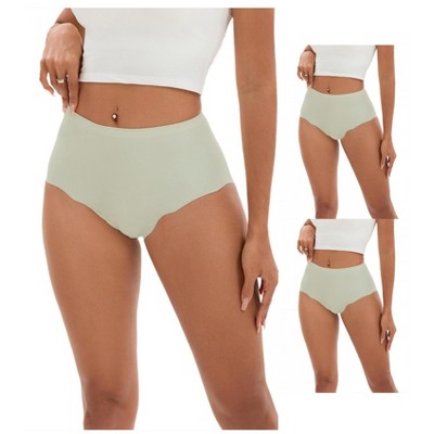 INSPIRE CHIC 3 Pcs Women's High-Waisted Full-Coverage Underwear Wave Trim No Trace Briefs