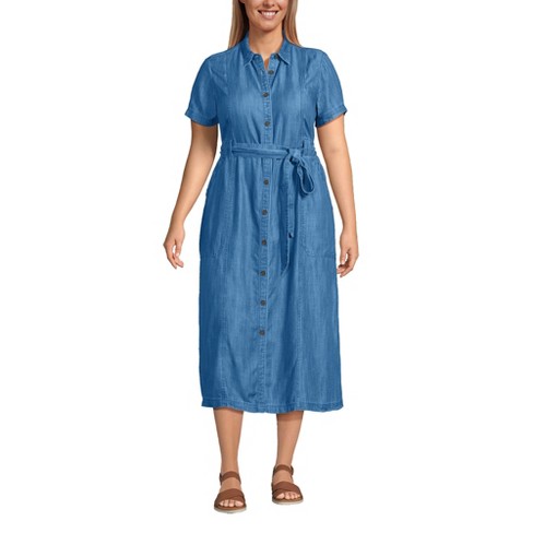 Lands' End Women's Plus Size Indigo Tencel™ Fiber Midi Dress - 3x ...