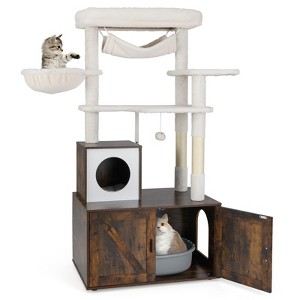 Tangkula 59 inch Cat Tree w/ Litter Box Enclosure w/ Hidden Washroom Scratching Posts - 1 of 4