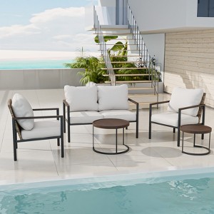 EAGLE PEAK Sunset Dune 6 Piece Collection Modern Outdoor Furniture Set, Patio Wicker Lounge Wood Grain - 1 of 4