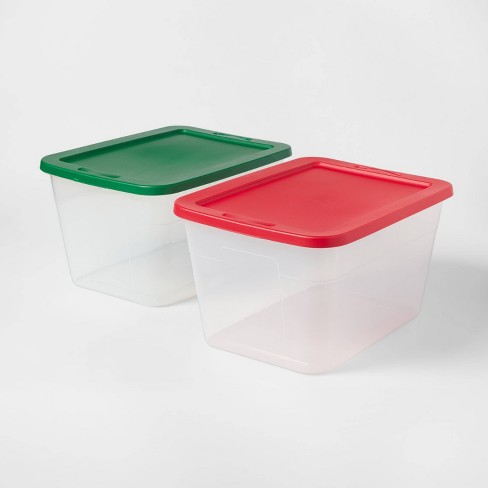 40 Gallon Snap Lid Plastic Storage Bin Container, Black with Red Lid,Set of  3 US