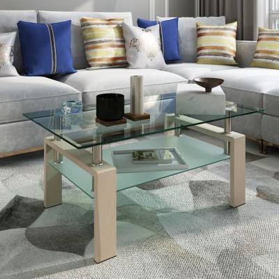 CENGHU Rectangle Glass Coffee Table, Clear Tea Table, Modern Side Center Table for Living Room, Dining Room, Bedroom